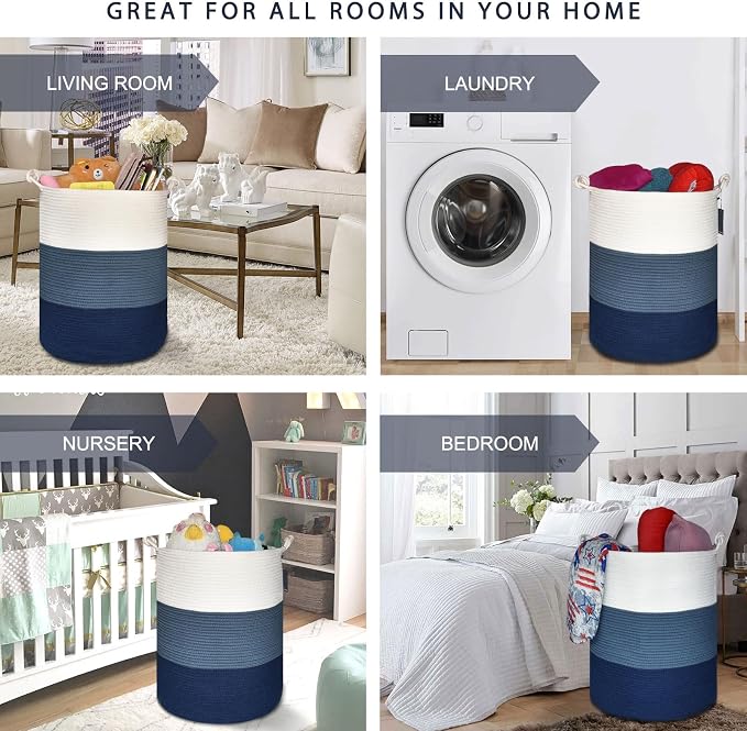 COMSE Extra Large Blanket Basket, Tall Woven Storage Basket, Nursery Hamper - Image 2