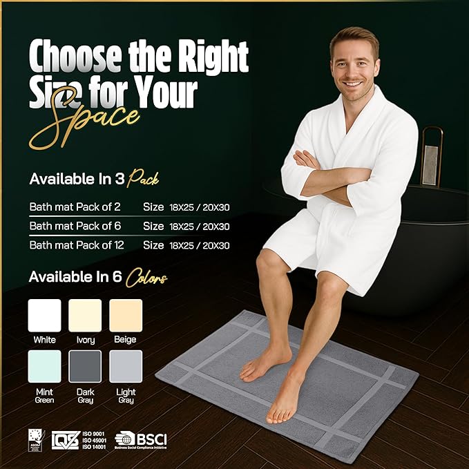 Pearl Linens Pack of 6 100% Cotton Bath Mat 20x30 inches, Soft & Absorbent - Image 3