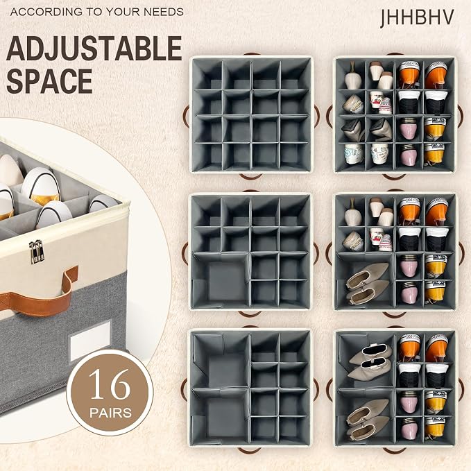 1 Pack Shoe Organizer for Closet, Adjustable Shoe Box Storage Containers - Image 2