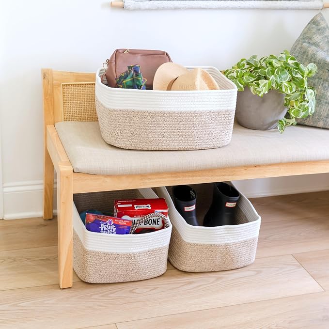NaturalCozy Storage Baskets 16.8”x13”x7.6” Cotton Rope Woven Baskets - Image 8