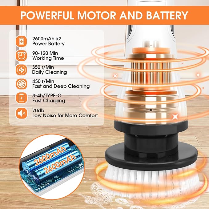 Electric Spin Scrubber, Cordless Cleaning Brush, 8 Brush Heads & 2 Speeds - Image 2