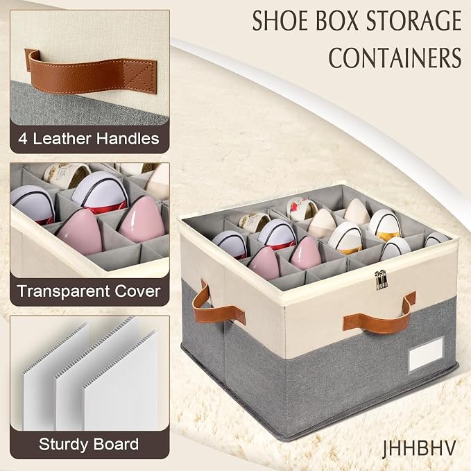 2 Pack Shoe Organizer for Closet, Adjustable Shoe Box Storage Containers - Image 4