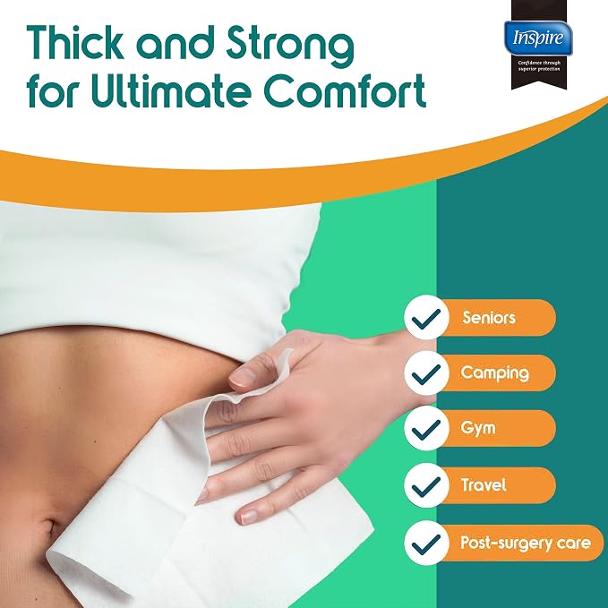 Inspire Ultra Thick Rinse Free Body Wipes, Bathing Wipes, Rinse Free Wet Wipes - Image 4