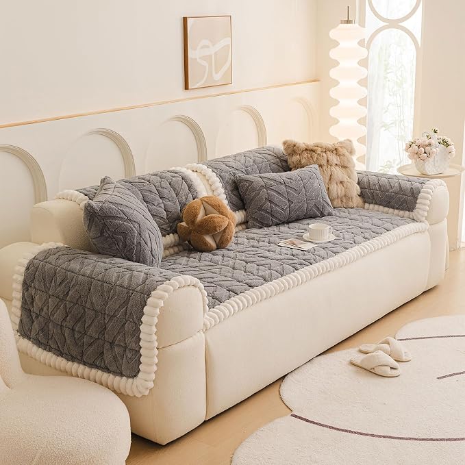 OTOB Pet Couch Covers for 3 Cushion Couch Sofa, Washable & Non Slip Fuzzy Plush - Image 9