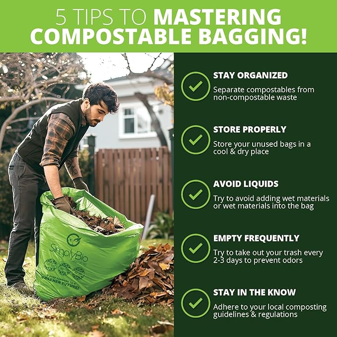 Simply Bio 30-33 Gallon Compostable Trash Bags Liners Flat-Top, Heavy Duty - Image 4
