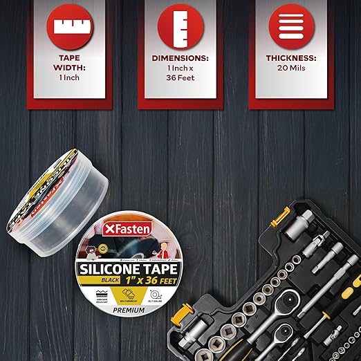 XFasten Self Fusing Silicone Tape Waterproof – 1" x 36 Feet Black, Self - Image 2