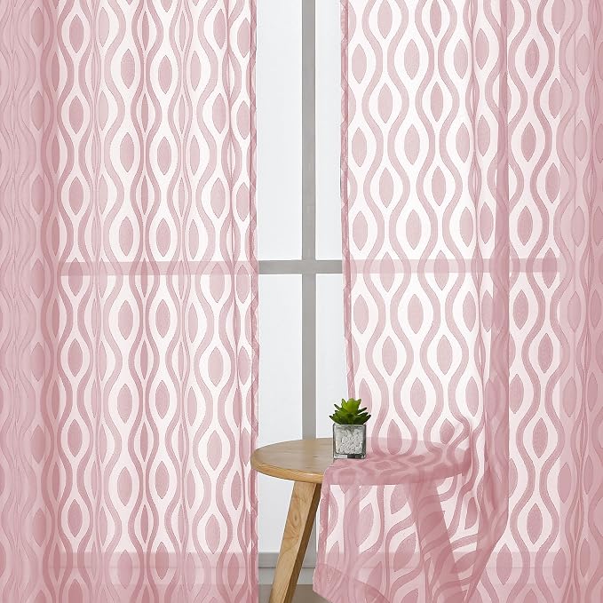 Aiyufeng Blush Pink Curtains Tiers 36 Inch Length 2 Panels Set, Airy - Image 3