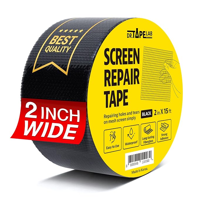 Black Window Screen Repair Tape, 2 in X 15 FT, Screen Repair Kit by DRTAPELAB