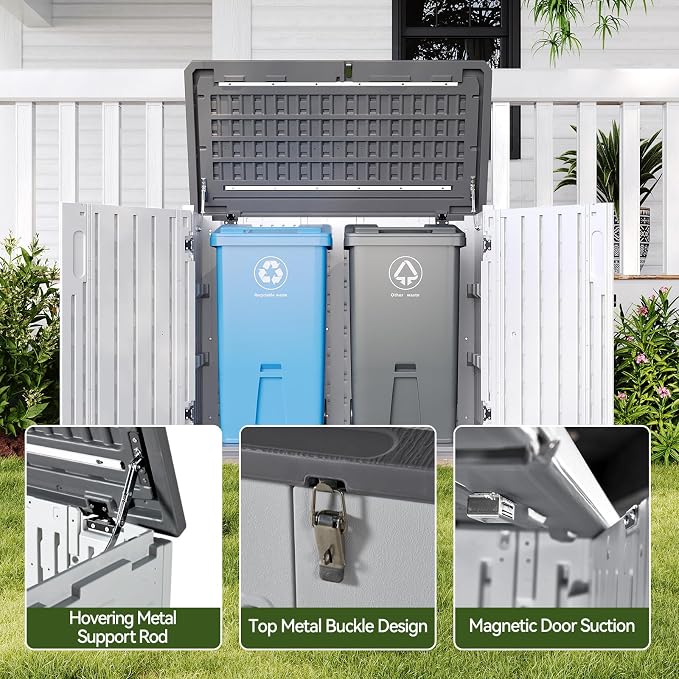 Aoxun Outdoor Storage Cabinet 35 Cu.Ft Outdoor Trash Can Storage Shed - Image 3