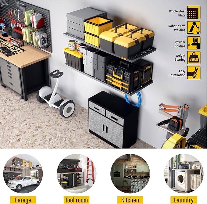 2Pack 1.64x4ft Adjustable Metal Garage Wall Shelving Heavy Duty Garage Storage - Image 2