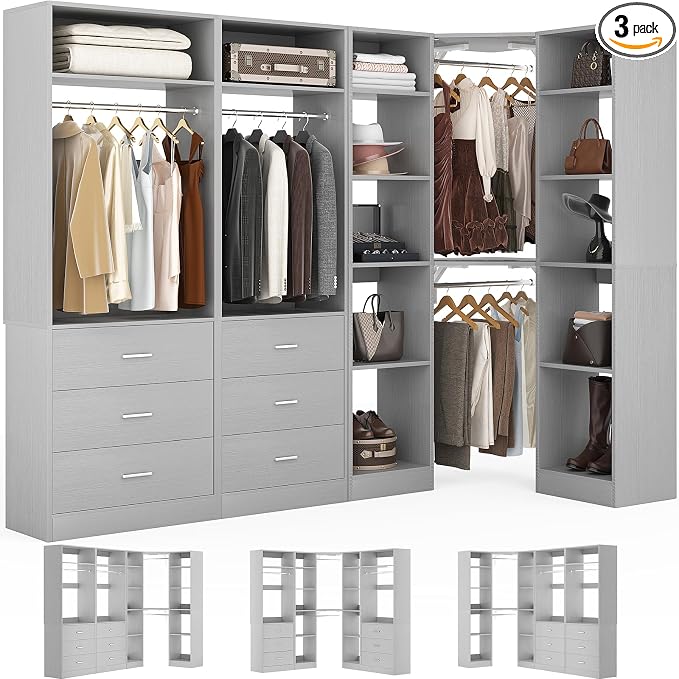 Corner Closet System with 6 Drawers, Closet Organizer System with 14 Shelves & by Besiost