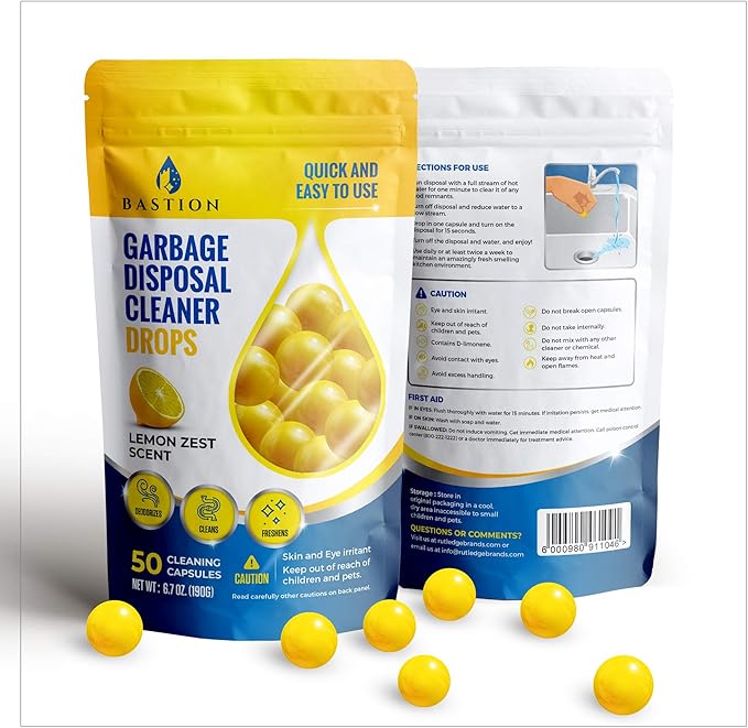 Bastion Garbage Disposal Cleaner and Deodorizer Drops-] Lemon Zest Scented - Image 3