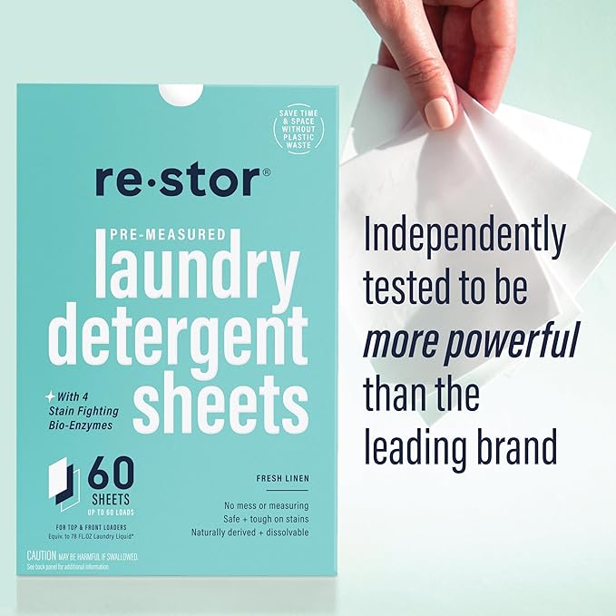 restor Laundry Detergent Sheets Fresh Linen 180 Loads | Eco Friendly Plastic - Image 2