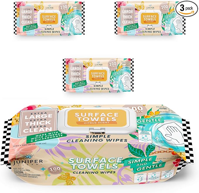 3 Packs Surface Cleaning Wipes Bleach Free, Thick & Large Dispose, All-Purpose by JuniperCLEAN