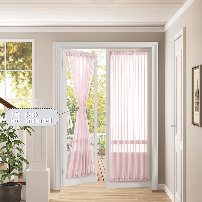Tollpiz Sheer Door Curtains Closet Linen Textured Curtains Sheer Doorway Light - Image 2