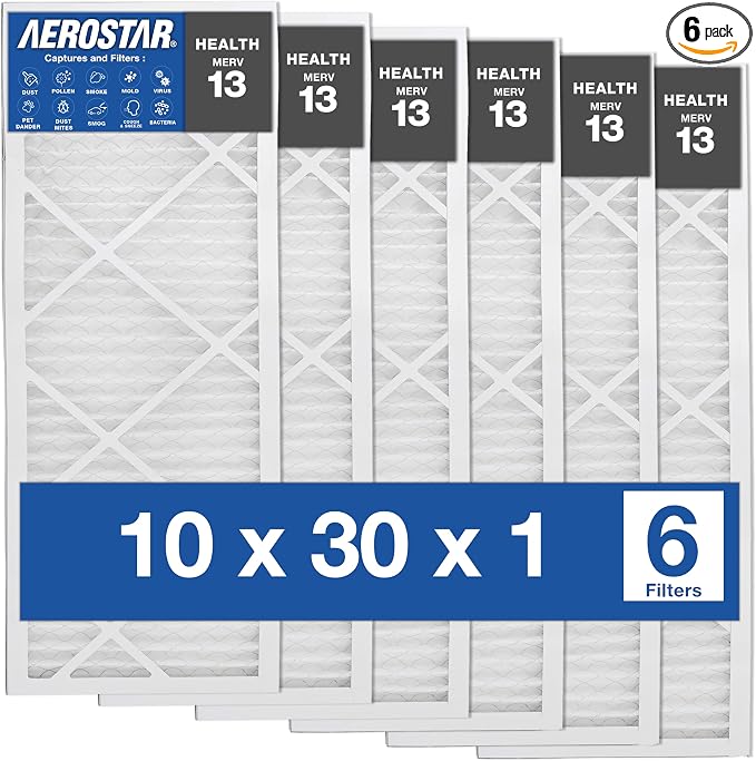 Aerostar Air Filters 10x30x1 MERV 13, Healthier Air by AirFiltersDelivered