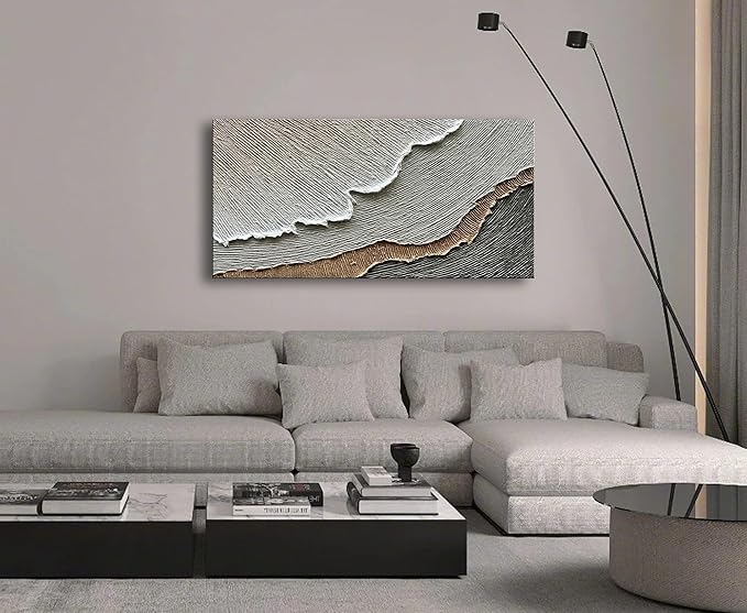 NANKAI Thick Texture Abstract Oil Painting Hand-Painted Beach Wave Landscape - Image 6