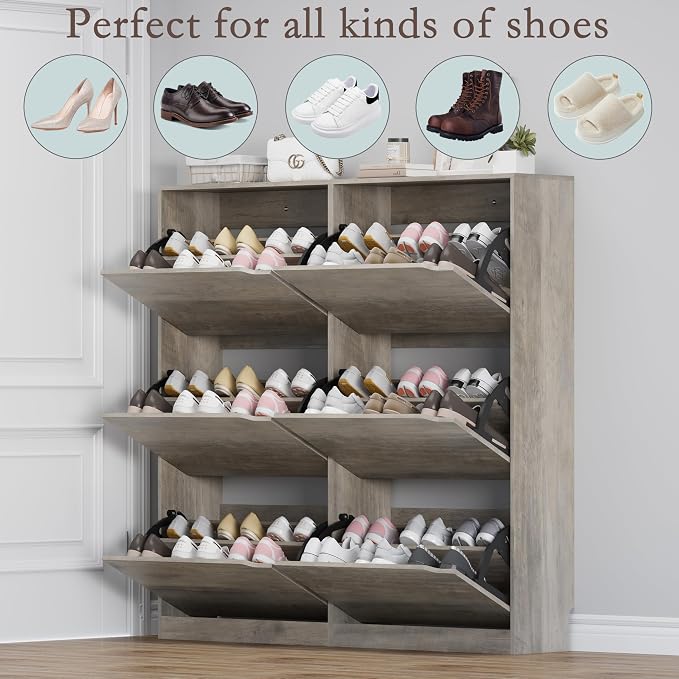Shoe Cabinet with 6 Flip Drawers, Slim Narrow Shoe Storage Cabinet, - Image 4
