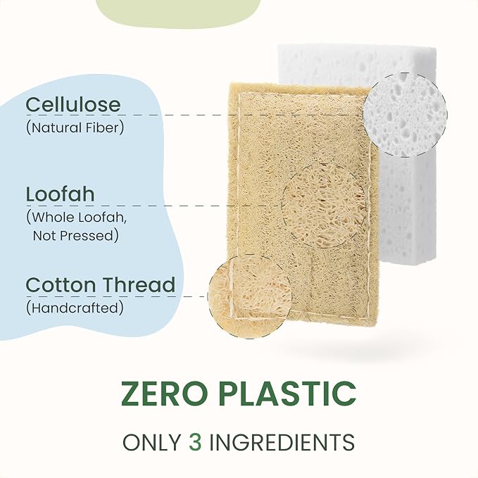Natural Kitchen Sponges – Eco-Friendly, Compostable Dish Sponges – Loofah & - Image 3