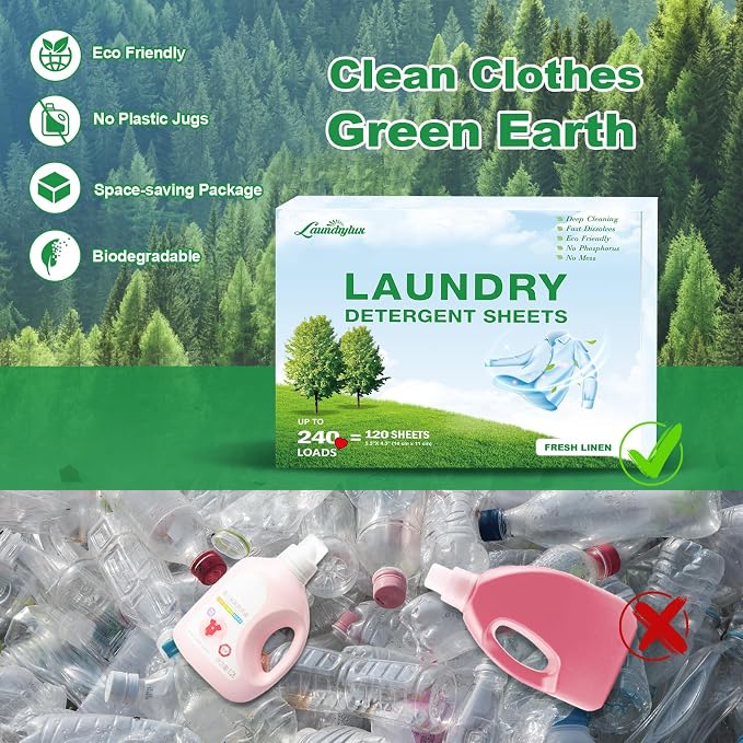 Laundry Detergent Sheet, Eco-Friendly & Hypoallergenic Wash Strips, Natural - Image 3