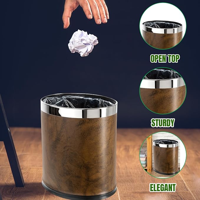 'Invisi-Overlap' Open Top Leatherette Trash Can, Small Office Wastebasket - Image 5