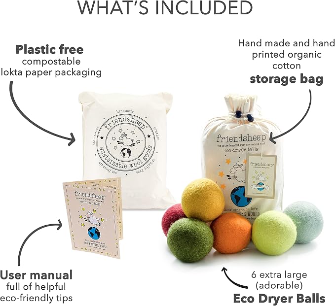 Friendsheep Wool Dryer Balls, Organic Reusable Fabric Softener Alternative - Image 4