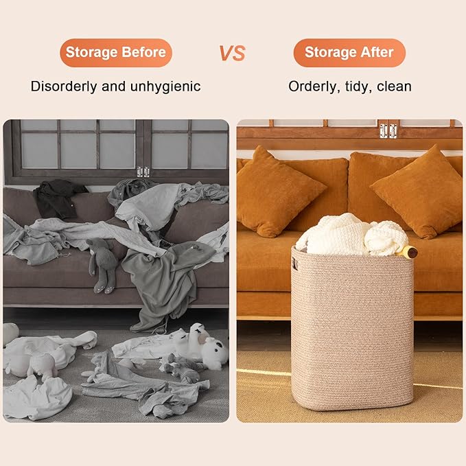 OIAHOMY Laundry Hamper, Rectangle Cotton Laundry Basket - Image 6