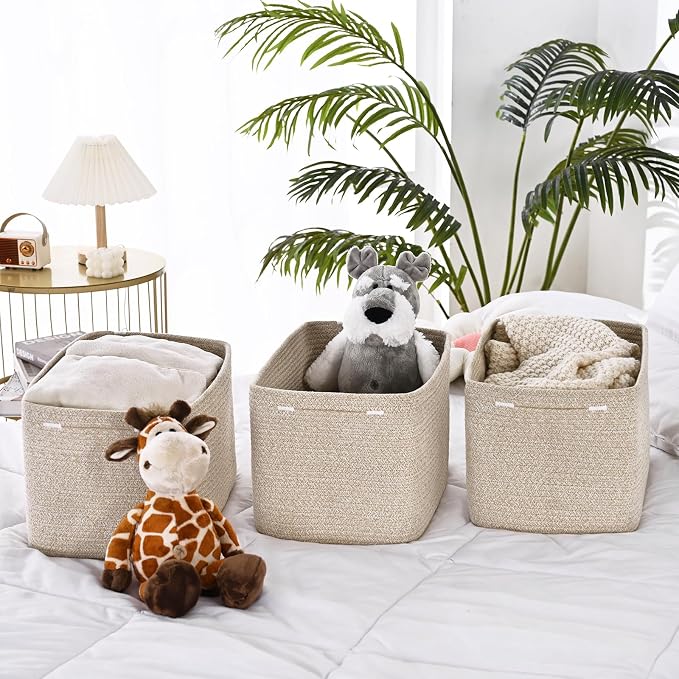 3-Pack Shelf Baskets for Organizing, Woven Storage Basket for Shelves, Cotton - Image 8