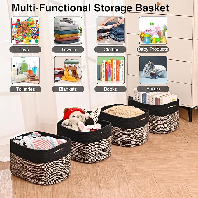 Storage Baskets for Shelves Organizing, Woven Cotton Rope Baskets for Storage - Image 4