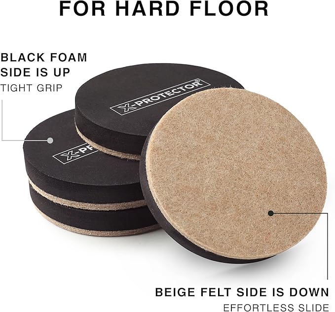 Felt Furniture Sliders Hardwood Floors X-PROTECTOR – 16 PCS 3 1/2" Furniture - Image 4