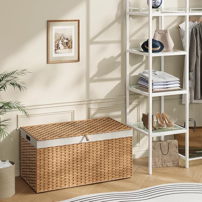 HOOBRO Storage Basket with Lid, 52.8 Gallon Wicker Basket, Handwoven Blanket - Image 4