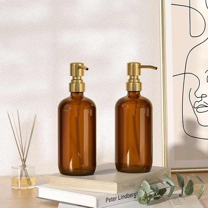 AmazerBath Amber Glass Soap Dispenser, 2 Pack Vintage Brown Bottle - Image 8