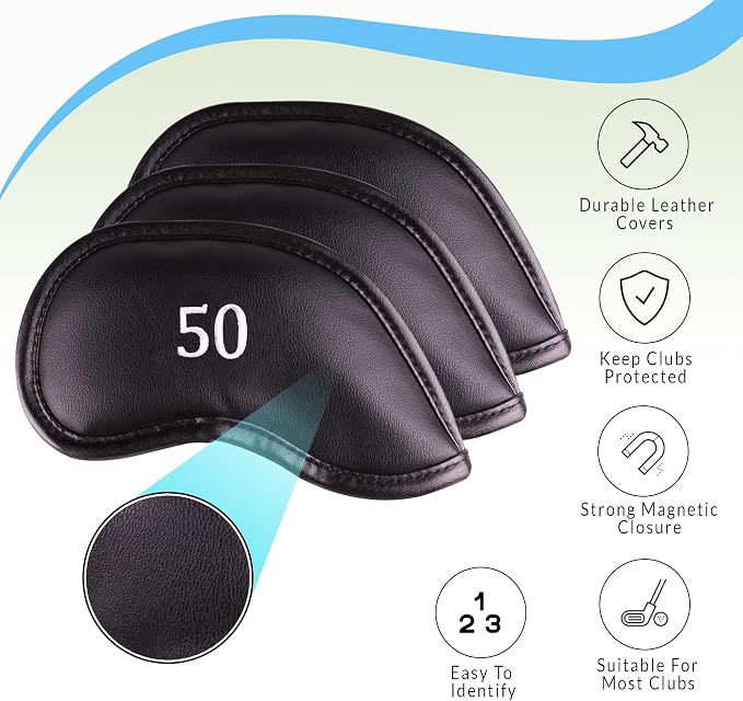 Premium Magnetic Leather Iron and Wedge Golf Club Head Covers | Set of 10 | - Image 2