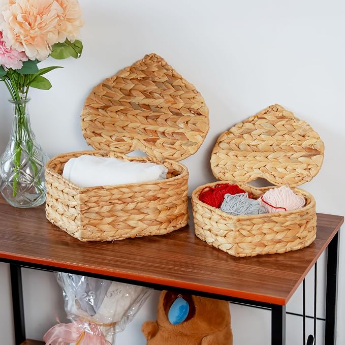 Set of 2 Heart Wicker Storage Bins - Image 3