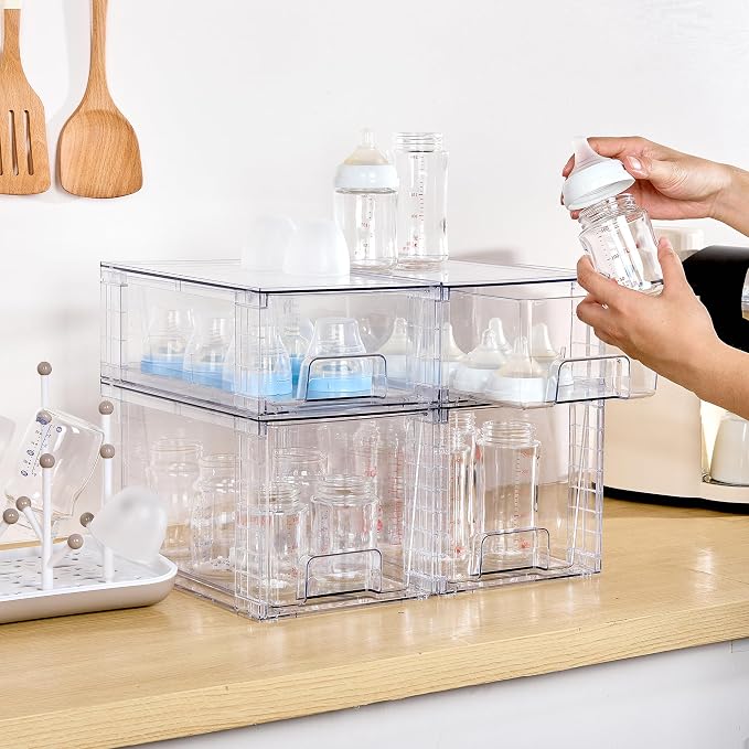 Vtopmart 4 Pack Clear Stackable Storage Drawers, Plastic Drawers - Image 4