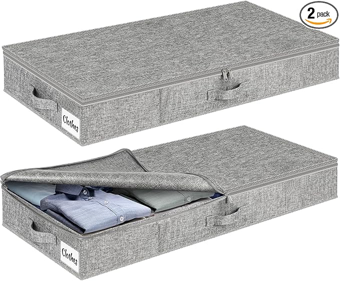 Under Bed Storage Container Bins 2 Pack, 4.5 Inch Slim Low Profile Underbed by KUKIKAN