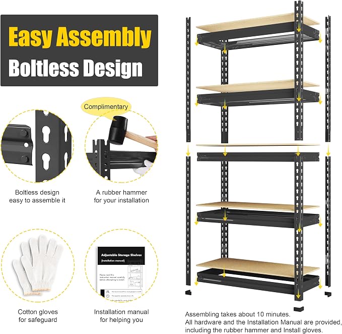PrimeZone Storage Shelves 5 Packs 5 Tier Adjustable Garage Storage Shelving - Image 4
