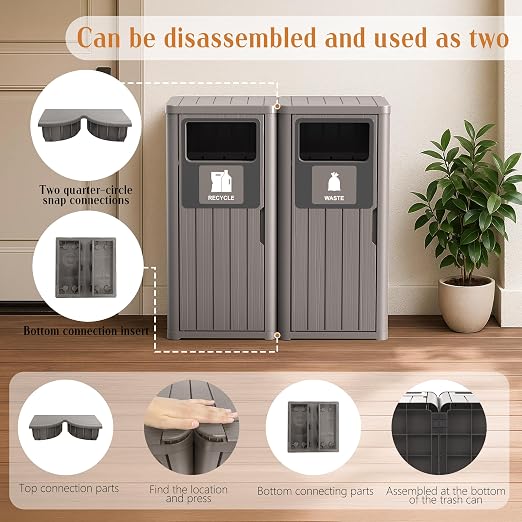 ROJIK 35" Tall Outdoor Trash Can, Weatherproof Resin Garbage Indoor Durable - Image 2