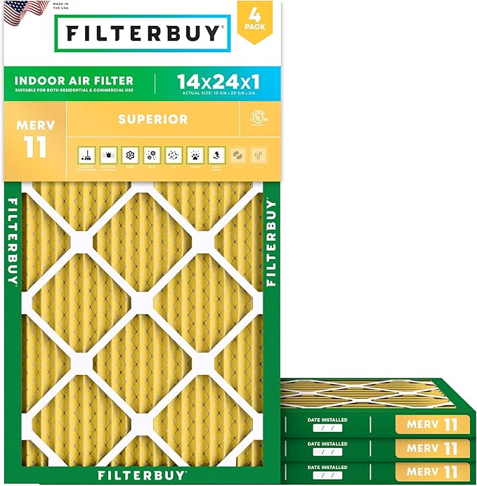 Filterbuy 14x24x1 Air Filter MERV 11 Allergen Defense Replacement, by Filterbuy