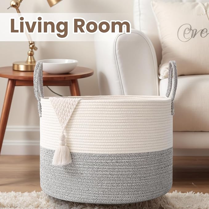 Woven Blanket Basket, 115L Large Rope Storage Bin - Image 5