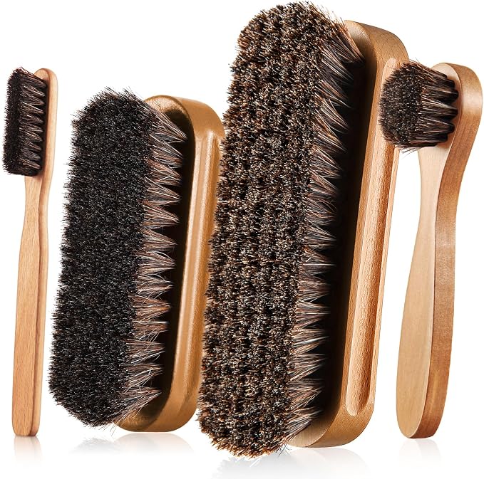 4 Pcs Horsehair Shine Shoes Brush Kit Polish Dauber Applicators Cleaning by ZJoey