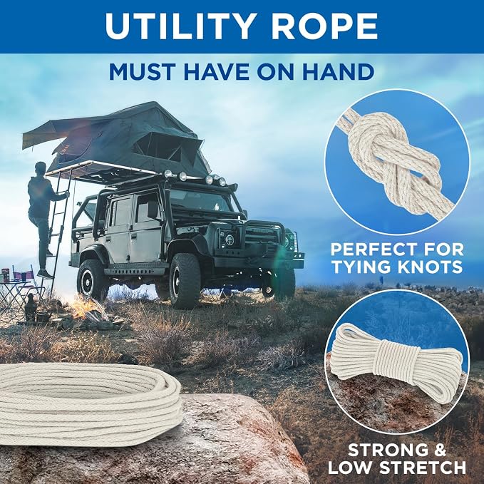 TECEUM 500lb Cotton Rope 3/16” – 100 FT – Strong All-Purpose Braided Rope – - Image 6