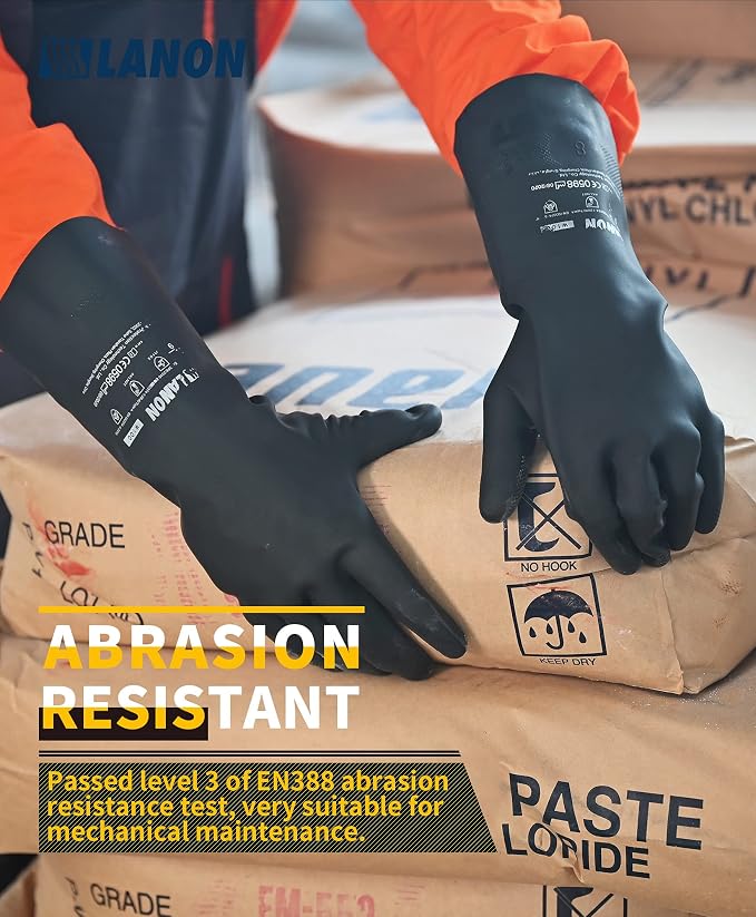 LANON Rubber Chemical Resistant Gloves, Reusable Heavy-duty Safety Work Gloves - Image 4