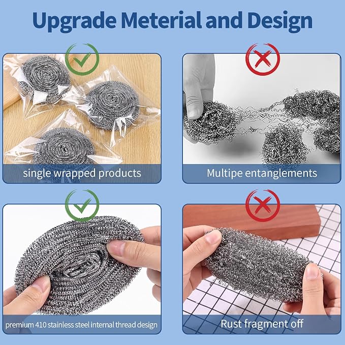 Stainless Steel Scrubber Scrubbing Scouring Pad Sponges Clean Pot Pan and Steel - Image 7