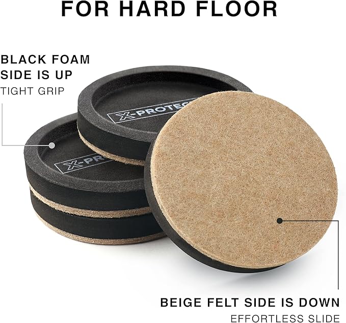 Felt Furniture Sliders for Hardwood Floors X-PROTECTOR 4 PCS 4 3/4” - Image 5