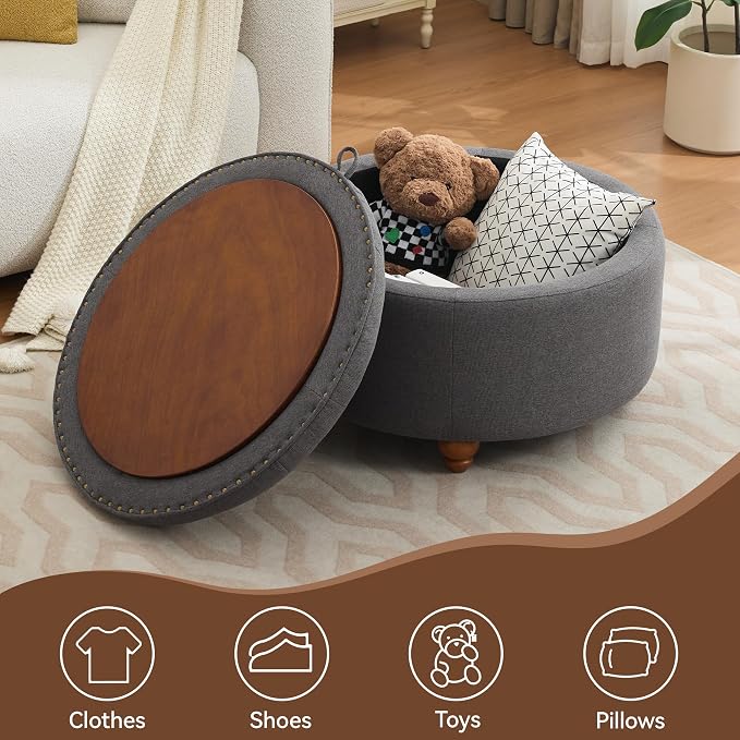 30Inch Round Storage Ottoman - Image 6