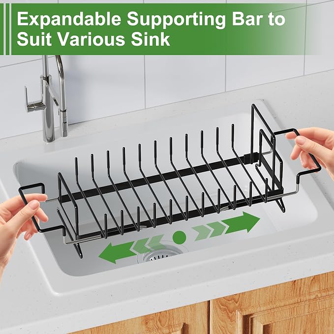 Dish Drying Rack Over the Sink Expandable In Small Black Drainer Dry - Image 3