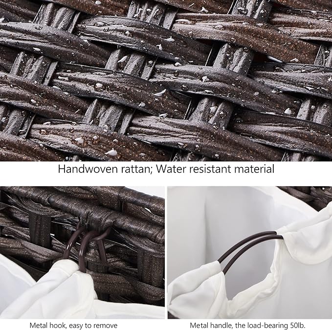 Laundry Hamper with 3 Removable Liner Bags; 132L Handwoven Rattan Laundry - Image 6