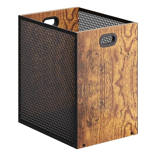 Retro Office Trash Can, Iron and Wood Combination Bedroom Garbage Can, - Image 9