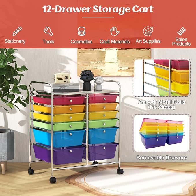 GOFLAME 12-Drawer Rolling Storage Cart, Mobile Utility Cart - Image 4